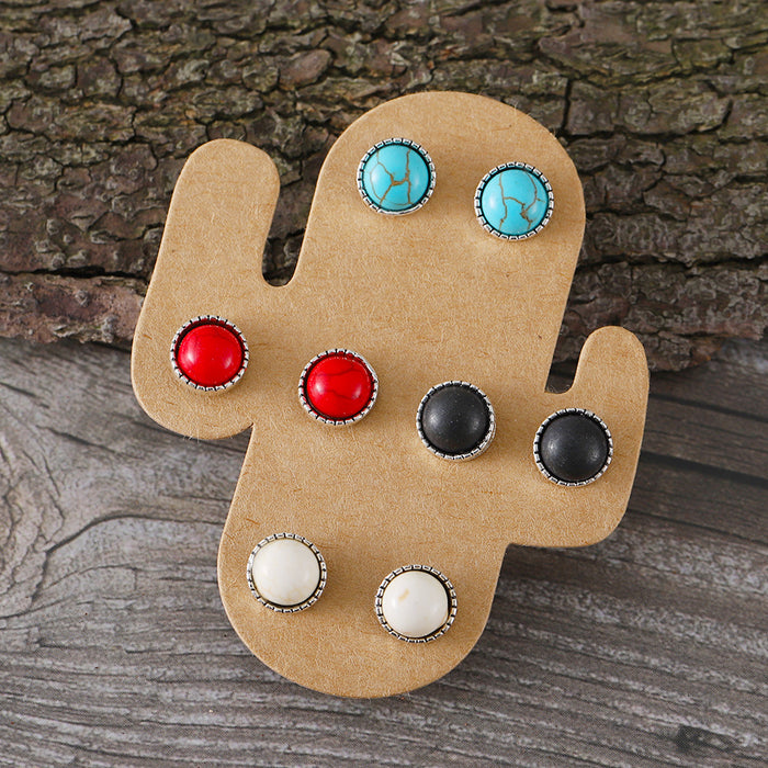 Wholesale Personalized Western style lightning round turquoise earrings national style Bohemian earrings gift earrings set