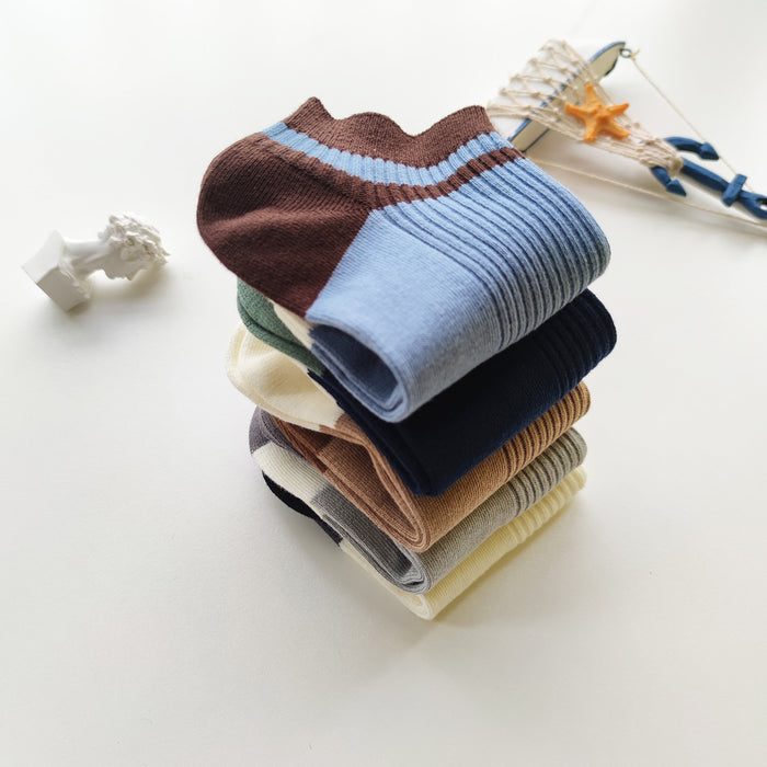 Wholesale Color blocked striped socks, pure cotton low cut boat socks, sports socks