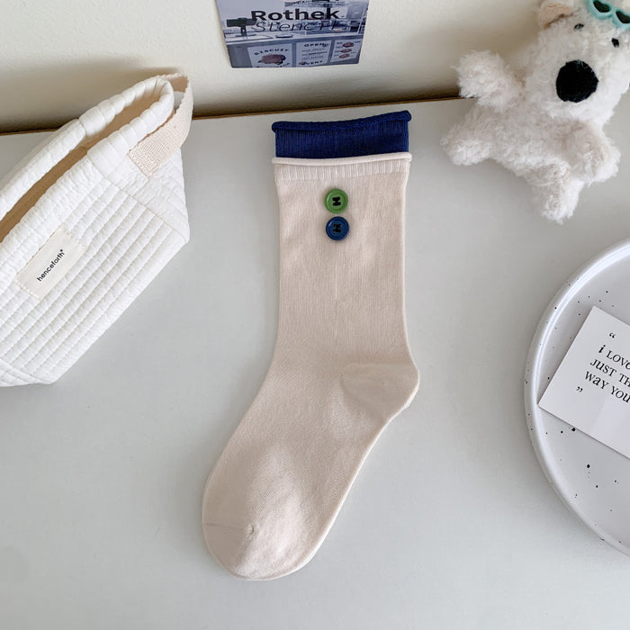 Wholesale Double layered rolled edge socks with niche design, sweat absorbing combed cotton boneless pile socks