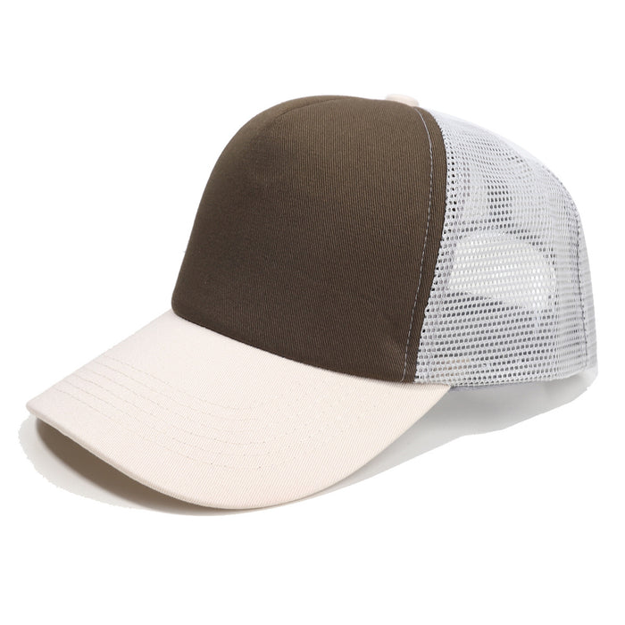 Wholesale Cross-Border Sponge Baseball 5-Piece Soft Top Duckbill Cap Mesh Cap Personalized Embroidered Couple Curved Brim Hat Solid Color Sun Hat