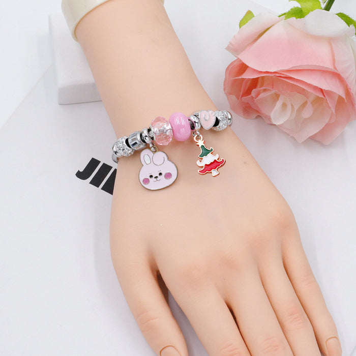 Wholesale Stainless Steel Electroplated Christmas Reindeer Bell Charm Bracelet MOQ≥2