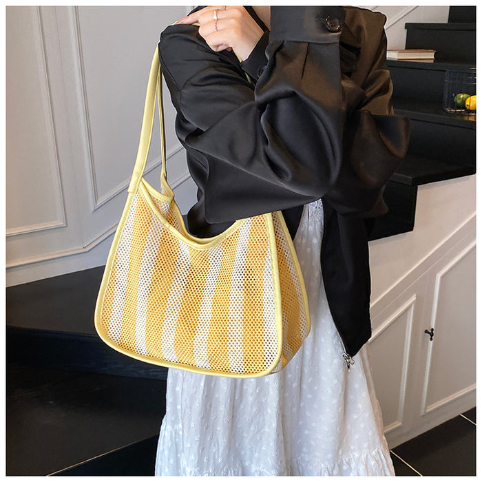Wholesale Striped woven bag for women, large capacity versatile single shoulder underarm bag, fashionable and versatile tote bag