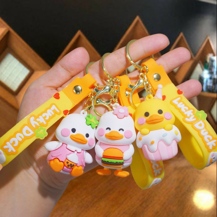 Wholesale Cute Silicone Duck Keychain in Blue Ice Cream Bag Charm Car Accessory