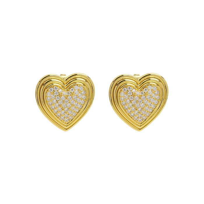 Wholesale 2PCS 18K Gold Brass Micro Inlaid Heart Earrings JDC-ES-BaiYi024