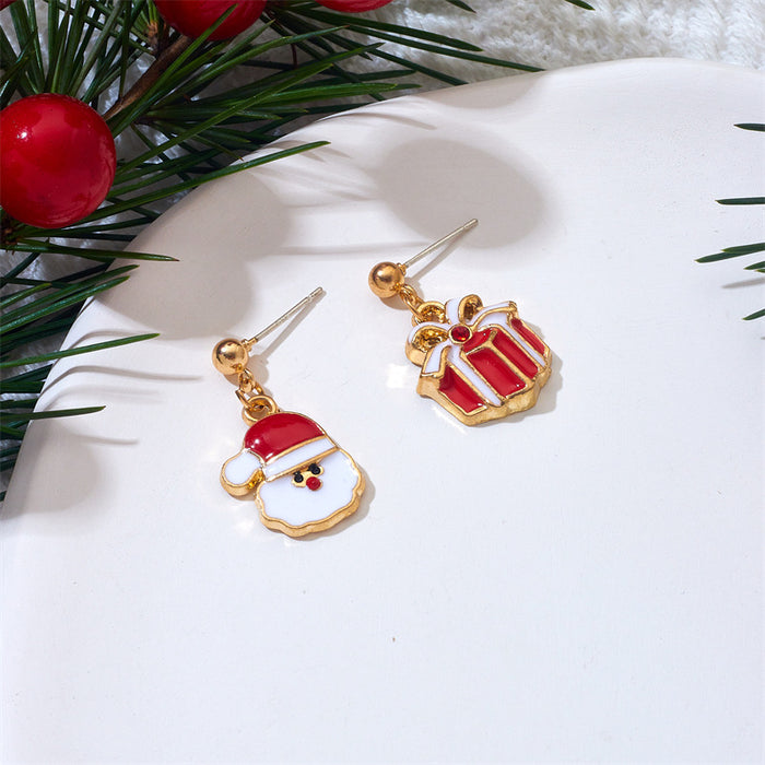 Wholesale Chic Christmas Earrings Deer Bell Santa Short Drop Metal Plated Jewelry Accessory