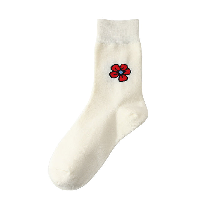Wholesale Mid length socks, flower cotton socks, cartoon comfortable and breathable calf socks