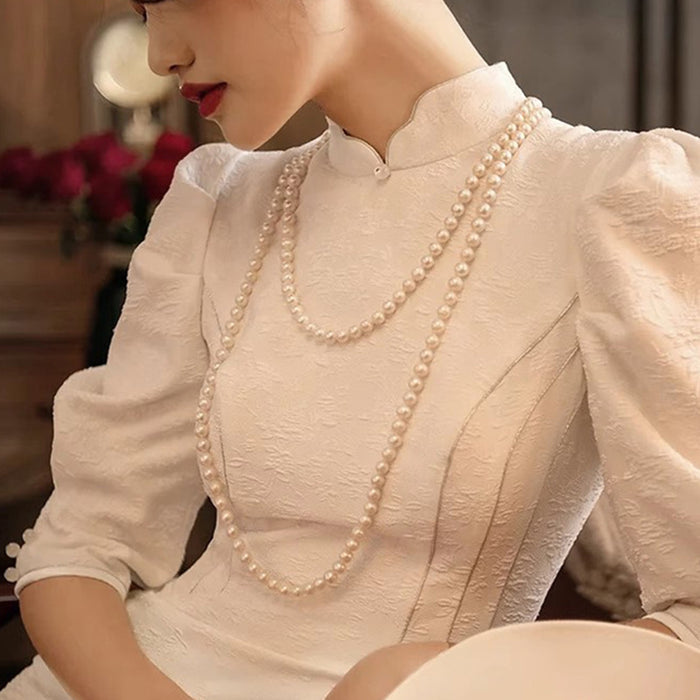 Wholesale Retro pearl necklace for female actress with elegant temperament, small fragrance style, double-layer collarbone chain, versatile long sweater chain