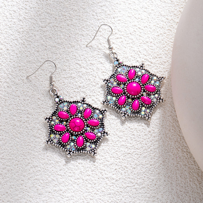 Wholesale Retro ethnic turquoise flower earrings