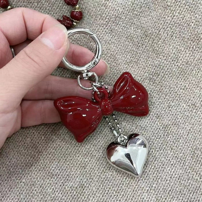Wholesale Deep red bow heart 3D keychain