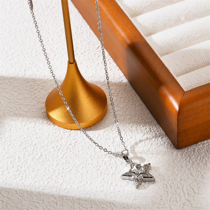 Wholesale High end micro inlaid zircon pendant titanium steel necklace, niche design, fashionable and personalized star collarbone chain