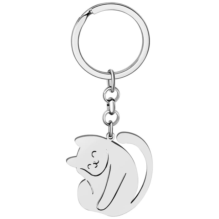 Wholesale Keychain Image Stainless Steel Hollow Cat Pendant Keychain