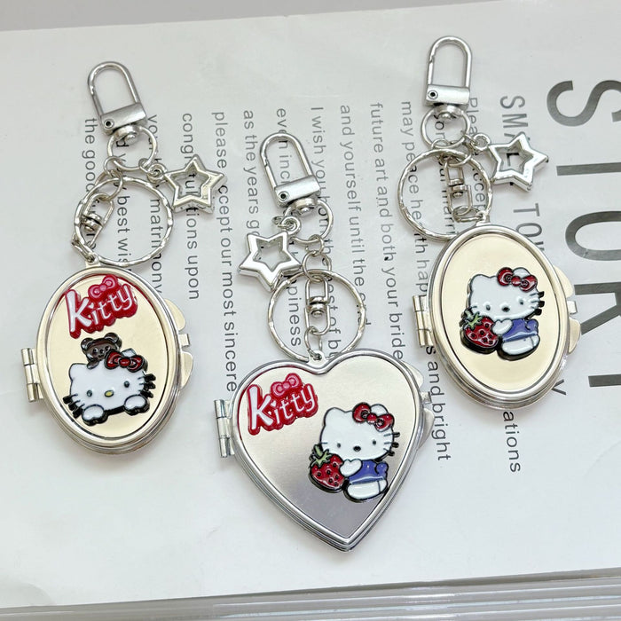 Wholesale Cute cartoon pattern metal heart-shaped double-sided mirror keychain