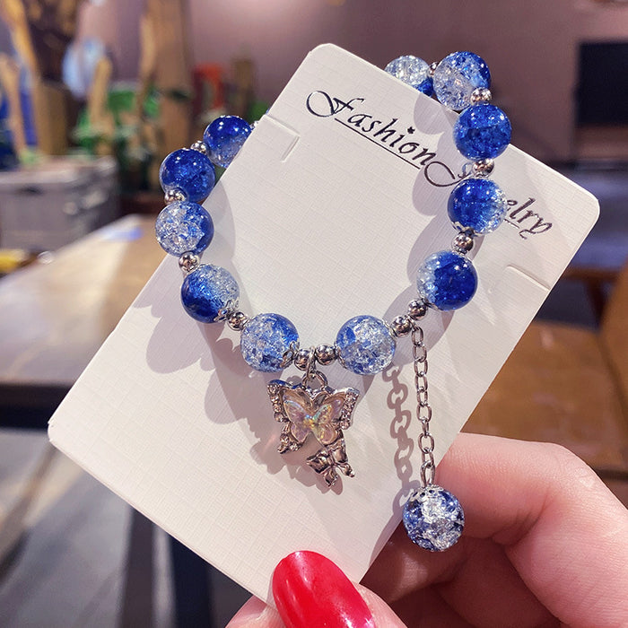 Wholesale Electroplated Glass Glaze Butterfly Ice Crack Bow Beaded Bracelet