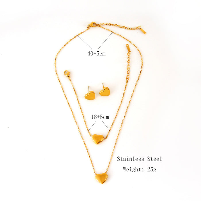 Wholesale Fashion classic stainless steel heart necklace bracelet earrings three piece set wholesale solid pendant