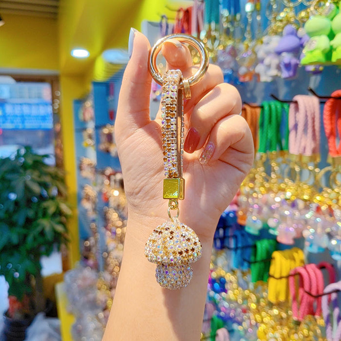Wholesale Full-diamond mushroom pendant encrusted with diamonds  personalized couple keychain