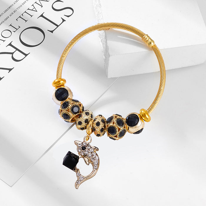 Wholesale Stainless Steel Cartoon Beaded Bracelet with Butterfly Pendant MOQ≥2