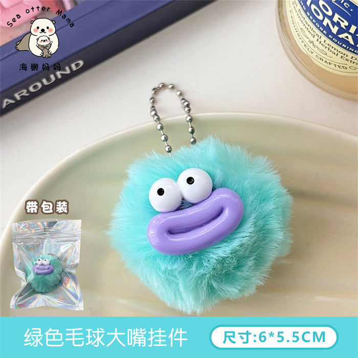 Wholesale Cute Fur Ball Big Mouth Keychain Pendant Ugly Cute Sausage Mouth