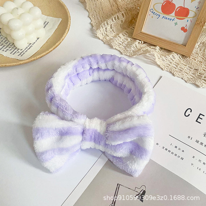 Wholesale Leopard Print Polka Dot Striped Bow Headband Women' s Face Wash Sports Headband Coral Velvet Hair Accessories