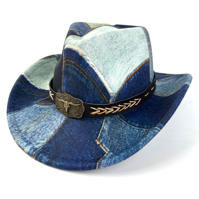Wholesale Vintage denim patchwork top hat, new high-end sunshade and sun protection hat