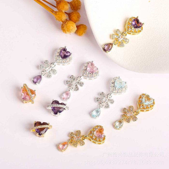 Wholesale Gold colored zirconium inlaid pendant, love bow, water droplet pendant, DIY crystal bracelet, necklace, pearl separating accessory
