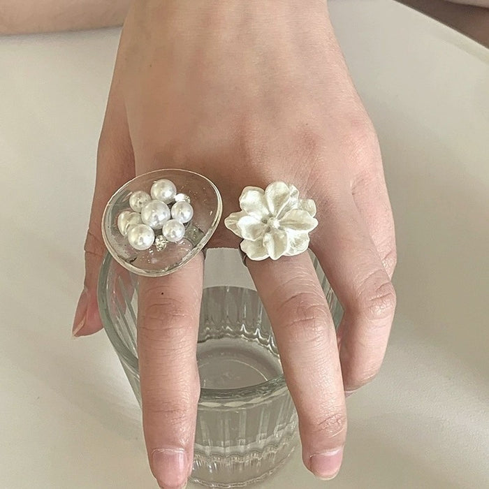 Wholesale Pearl White Three-Dimensional Flower Open Ring