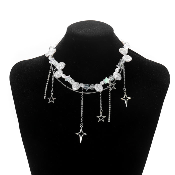 Wholesale Cross Star Diamond Imitation Pearl Necklace High-grade Clavicle Chain Necklace