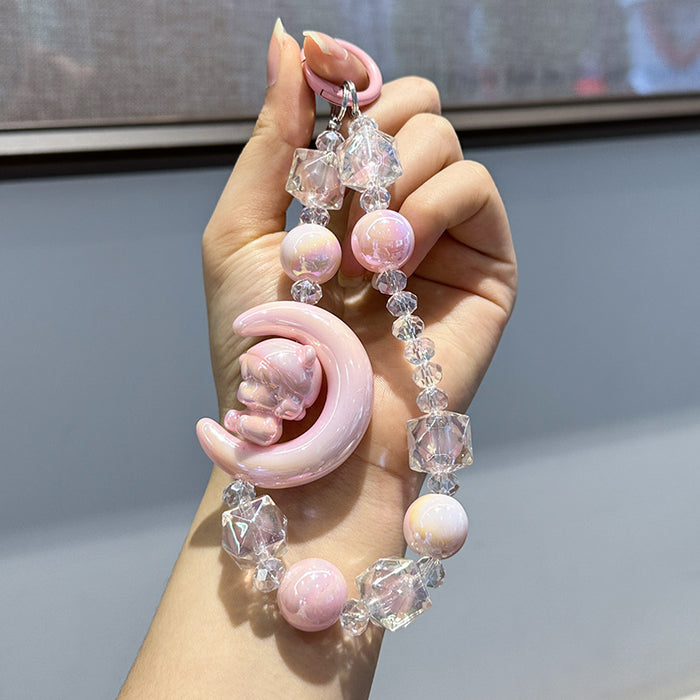 Wholesale Cute and high-end bead phone chain, acrylic hanging decoration, keychain, electroplated hanging rope, keychain