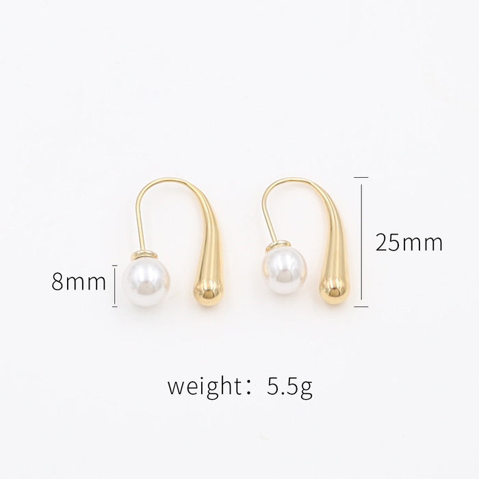 Wholesale Titanium Steel Geometric Water Drop Pearl Earrings