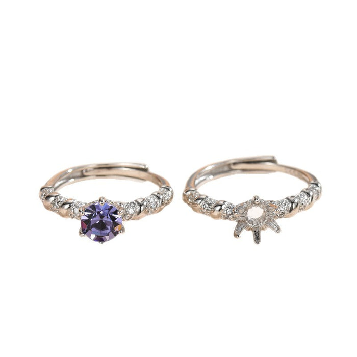 Wholesale Full body pure silver antique gold winding set with diamonds 6.3mm round DIY hollow holder Huazi diamond ring