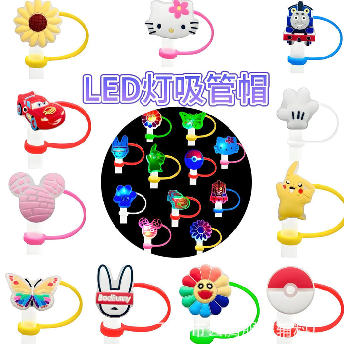 Wholesale 10pcs Silicone Straw Cap Cartoon Led Light Dustproof Straw Cap Recyclable