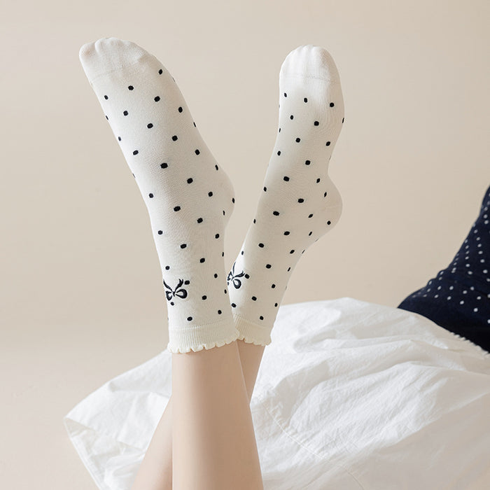 Wholesale Boneless socks, polka dot pile socks, versatile and cute butterfly knot mid tube socks