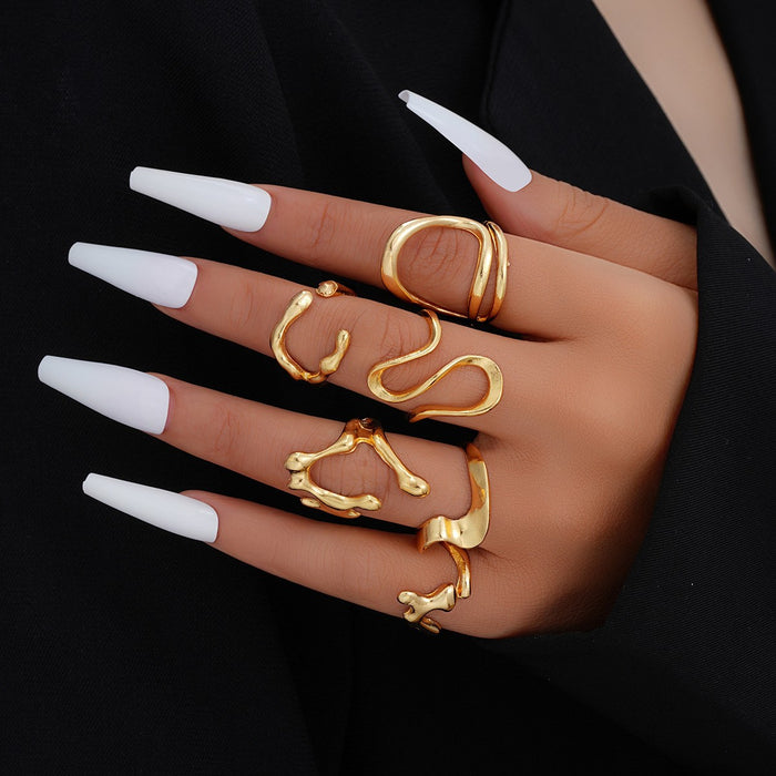 Wholesale Exaggerated lines gold irregular teardrop ring set