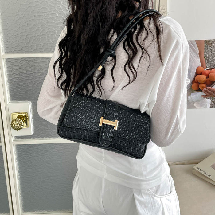 Wholesale Trendy Woven PU Crossbody Bag Black Urban Simple Daily Shoulder Bag