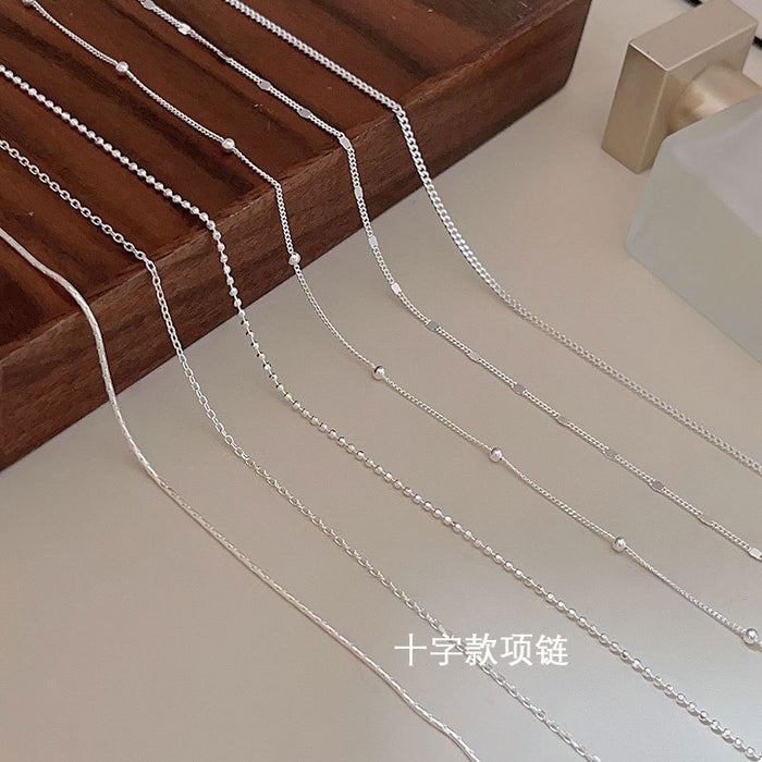 Wholesale Pure silver plain chain necklace for women, light luxury, fine layering, versatile DIY pendant