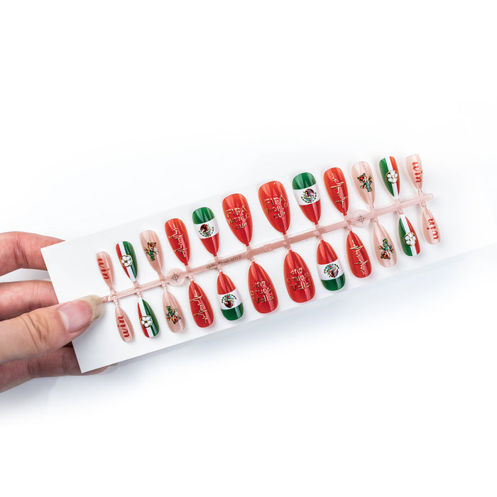 Wholesale World Cup Gold Plated Cat-Eye Football Almond Nail Art Set-24 Pieces