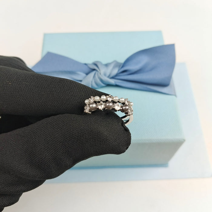 Wholesale Jewelry double layer ring light luxury elegant high-end temperament pearl ring for women