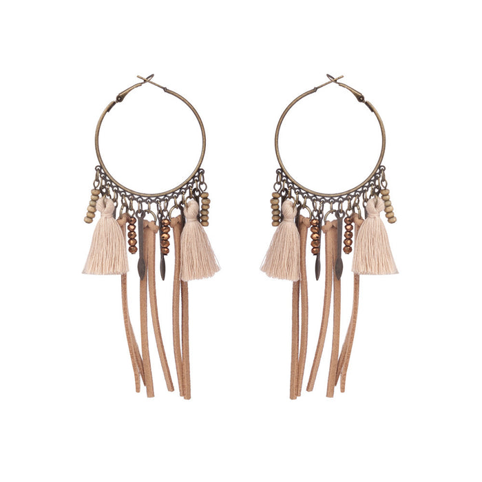Wholesale Bohemian Tassel Long Dangle Earrings Set Mixed Material Jewelry Accessory Boutique Resale