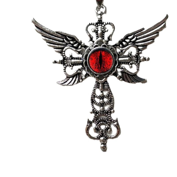 Wholesale Red Devil's Eye Pendant Jewelry Creative Cross Stainless Steel Necklace Necklace