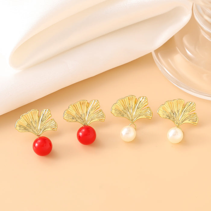 Wholesale Titanium Steel Ginkgo Leaf Delicate Earrings