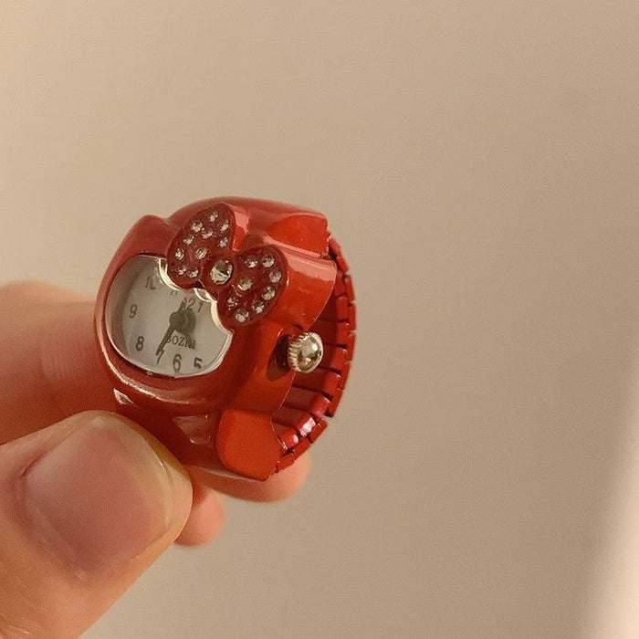 Wholesale Cute bow, rhinestone, clock, watch, ring, women's niche design, fashionable and versatile ring, watch