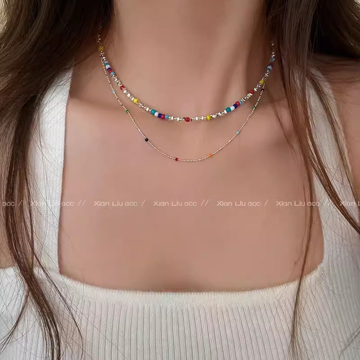 Wholesale Colorful bead necklace, layered collarbone chain, light luxury, niche, high-end accessories