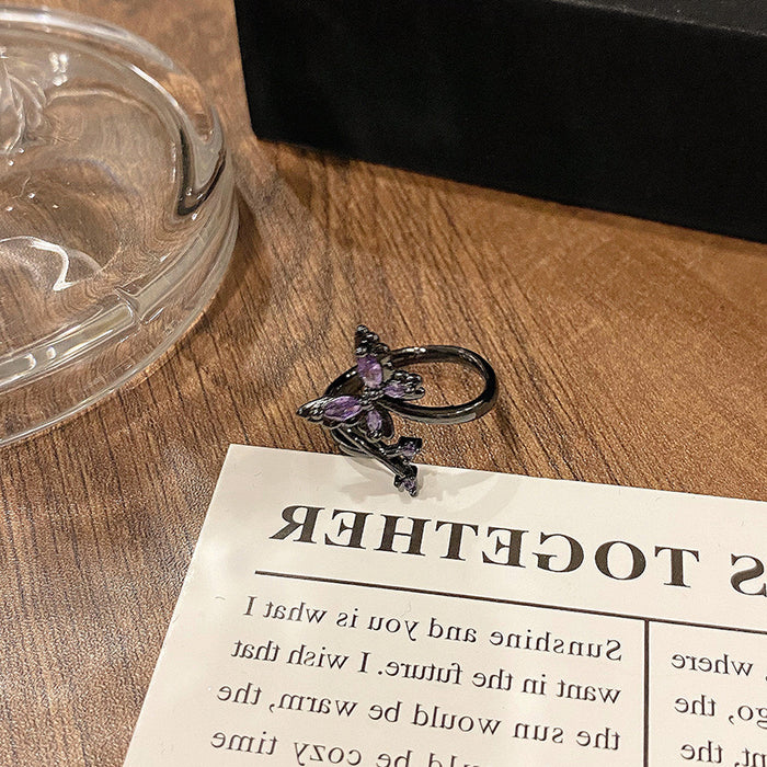 Wholesale Advanced Purple Diamond Series Open Ring Creative, Small and Versatile, Elegant Accessory, Finger Ring