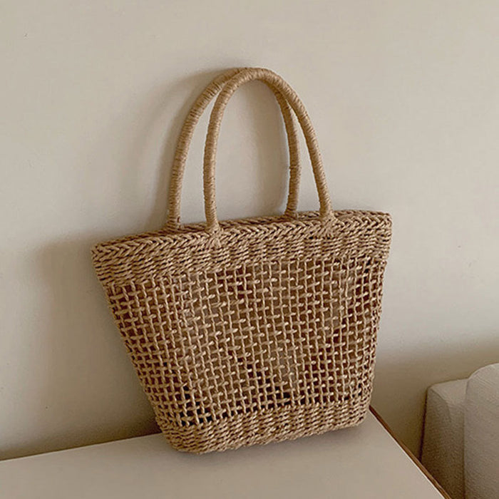 Wholesale straw bag handmade woven briefcase hollow handbag fashion beach bag