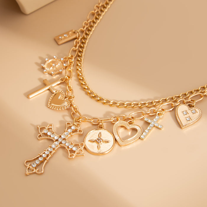 Wholesale Personalized fashion creative style collarbone chain cross heart geometric pendant necklace