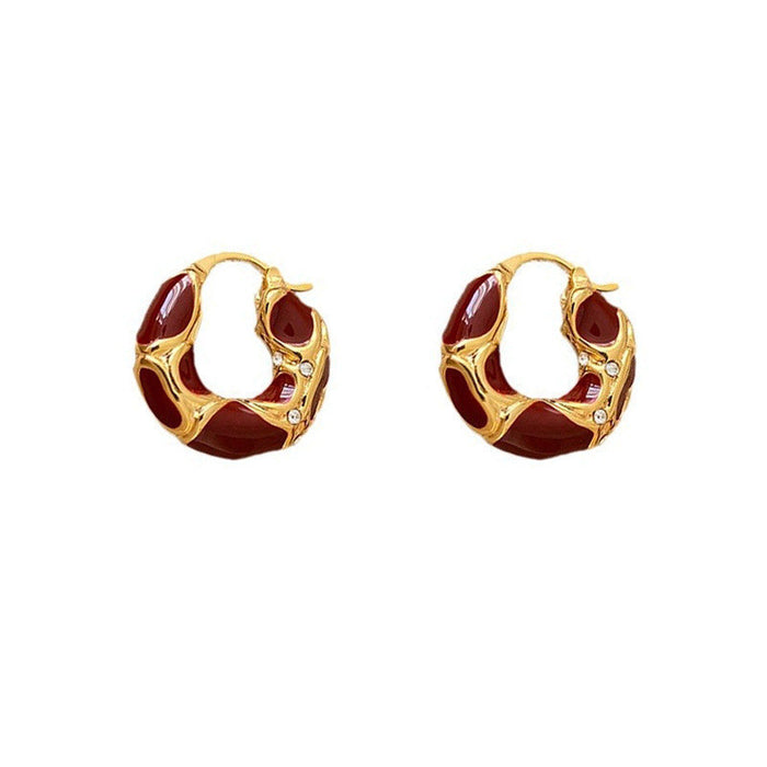 Wholesale Leopard print circle earrings, light luxury, high-end feel, drop glaze temperament, ear buckles, enamel earrings, earring accessories wholesale