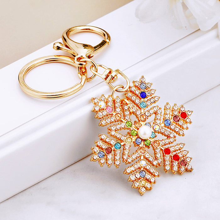 Wholesale Rhinestone Christmas Snowflake Car Keychain Zinc Alloy Charm for Gift