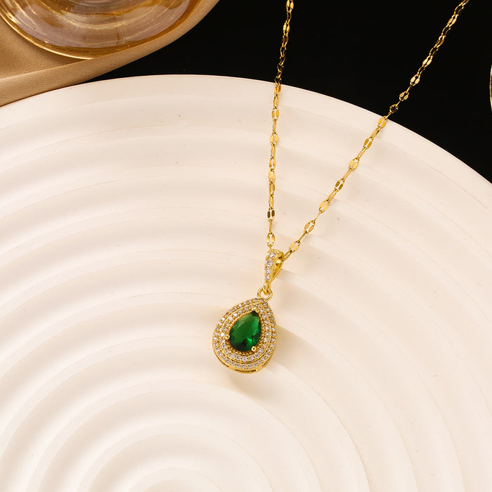 Wholesale  micro inlaid zircon full zirconium emerald necklace women