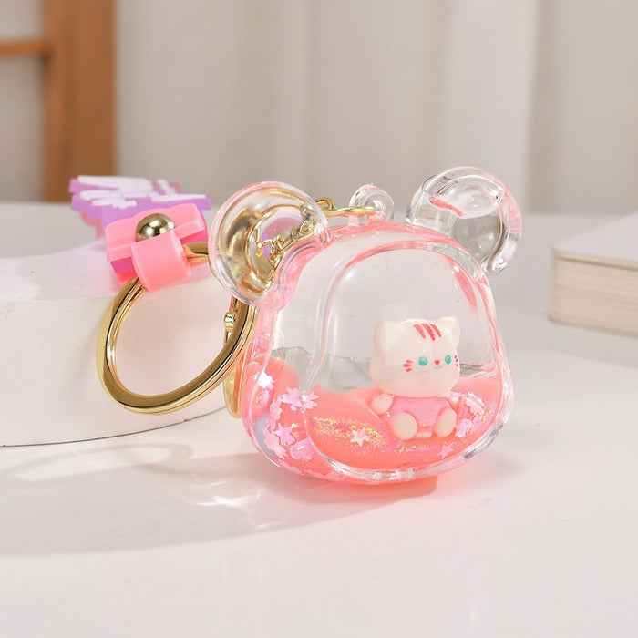 Wholesale Quicksand Bottle Cartoon Kitten Keychain