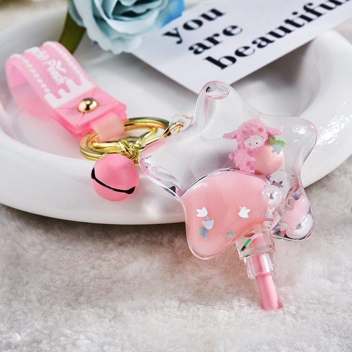 Wholesale Quicksand Bottle Cartoon Kitten Keychain