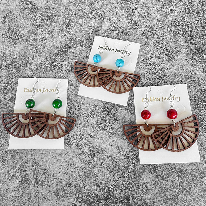 Wholesale Bohemian wood ing turquoise earrings hollow lightweight